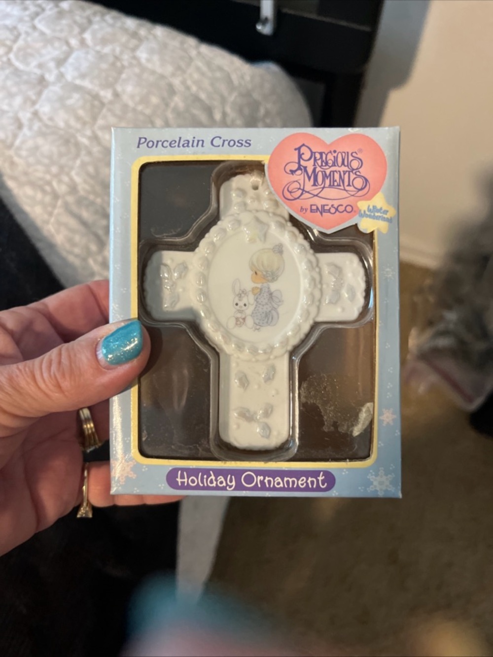 Precious Moments White Porcelain Cross Ornament by Enesco